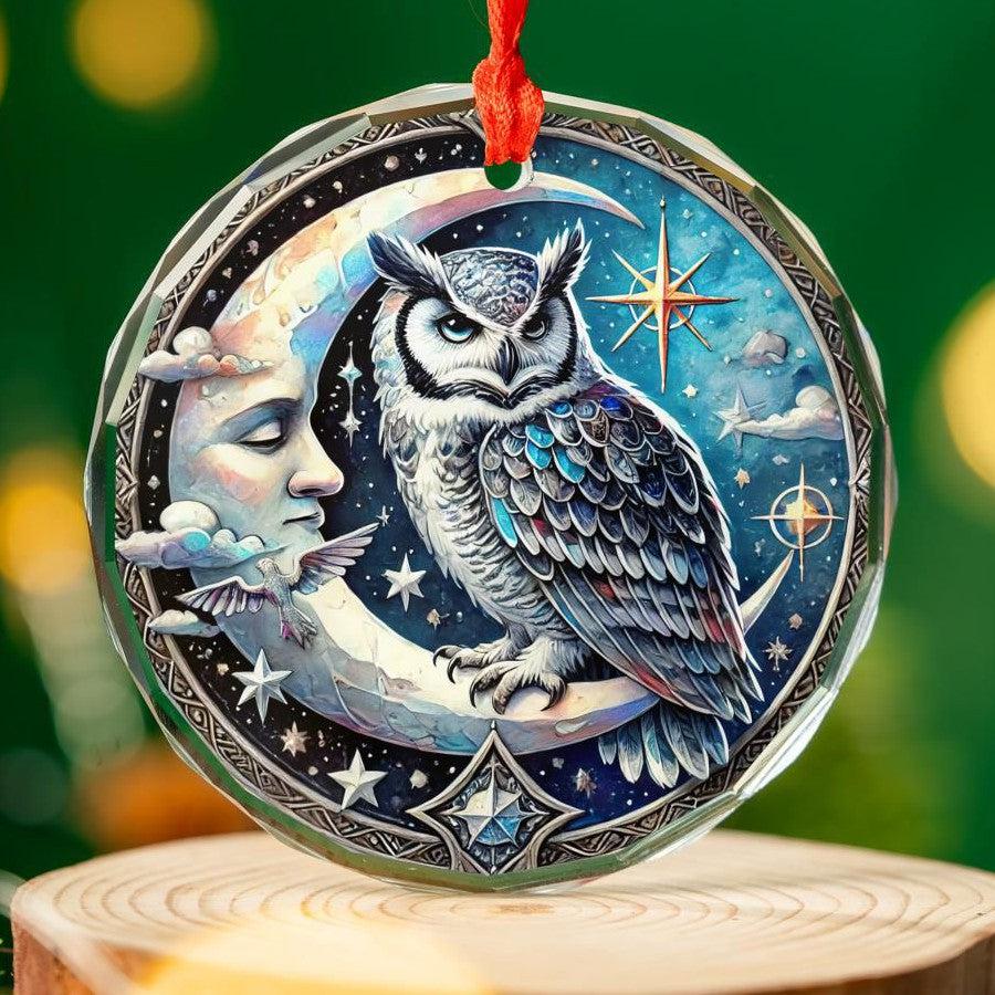 Moon Owl Glass Ornament Snowy Owl Christmas Ornament-MoonChildWorld