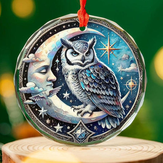 Moon Owl Glass Ornament Snowy Owl Christmas Ornament-MoonChildWorld