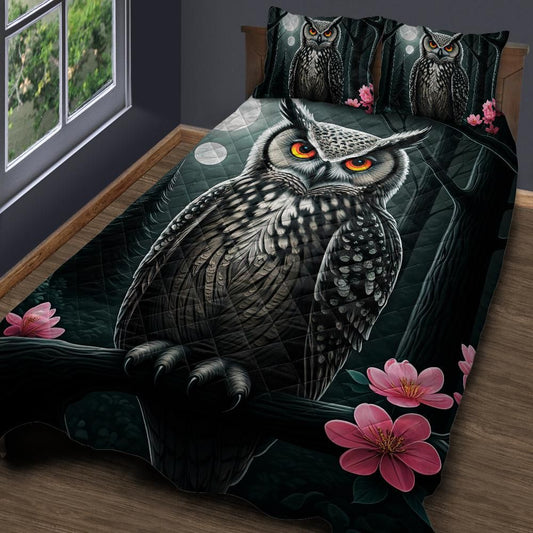 Moon Owl Gothic Quilt Bedding Set Dark Aesthetic Decor-MoonChildWorld