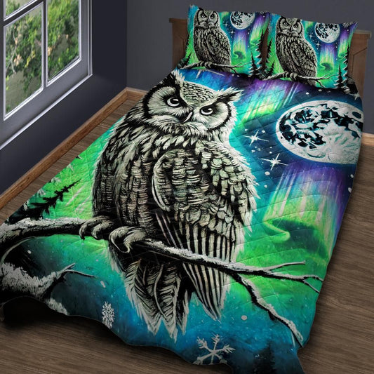 Moon Owl Quilt Bedding Set for Pagan Yule Decor-MoonChildWorld