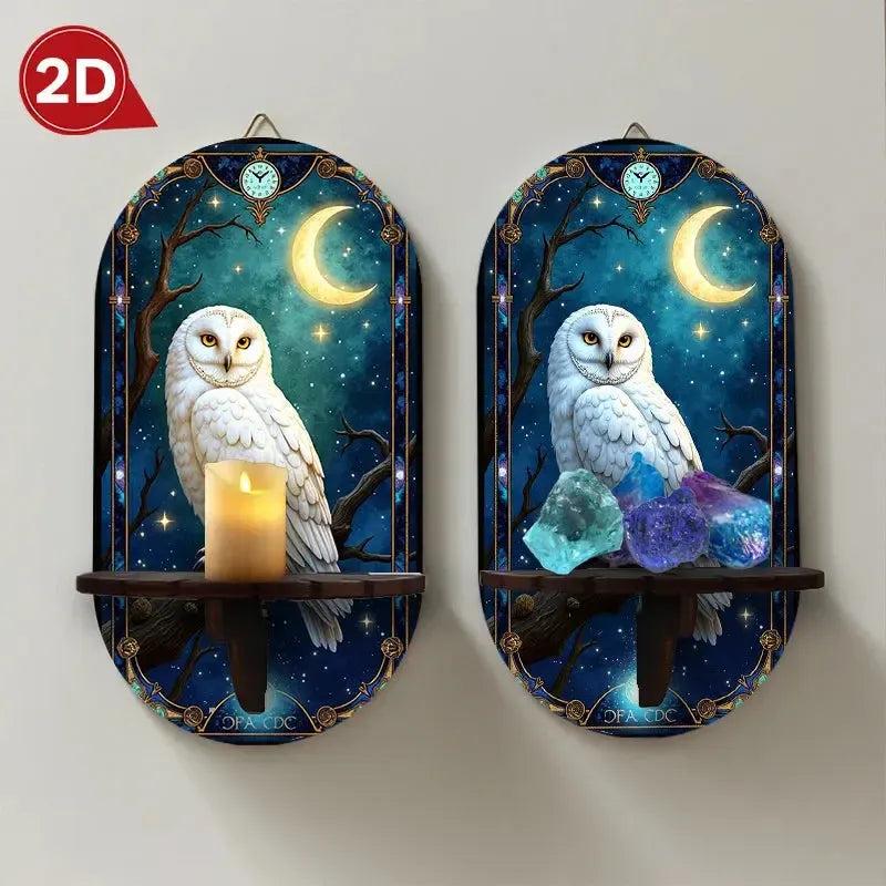 Moon Owl Wall Shelf for Crystals & Candles – Wooden Mystical Floating Shelf Wicca Altar Decor-MoonChildWorld