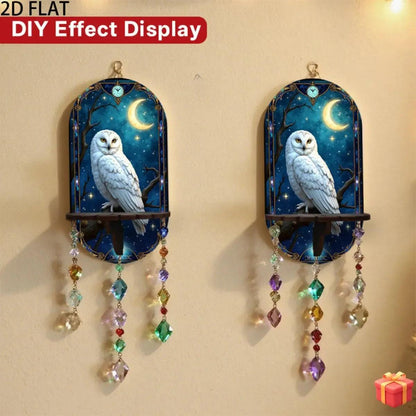 Moon Owl Wall Shelf for Crystals & Candles – Wooden Mystical Floating Shelf Wicca Altar Decor-MoonChildWorld