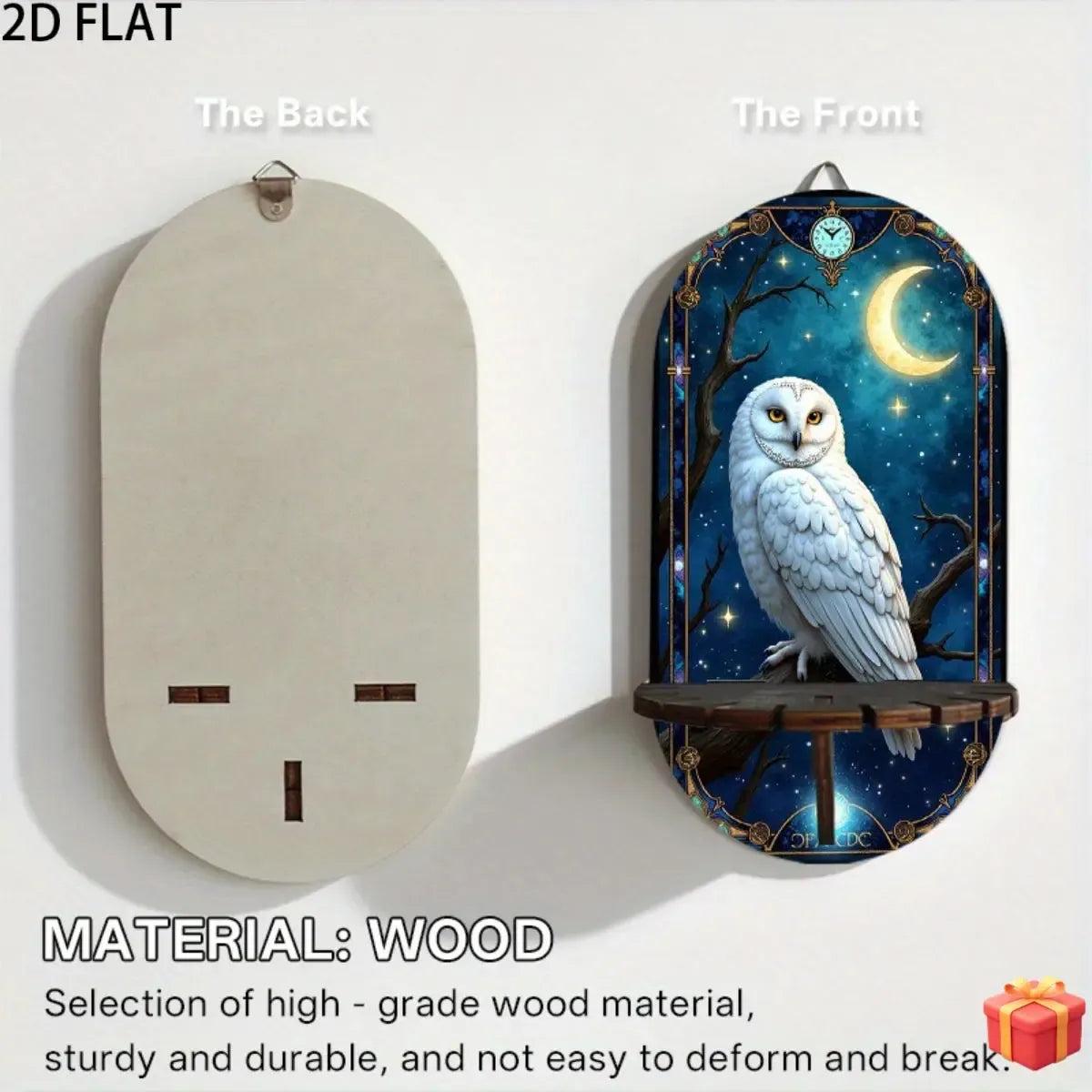 Moon Owl Wall Shelf for Crystals & Candles – Wooden Mystical Floating Shelf Wicca Altar Decor-MoonChildWorld
