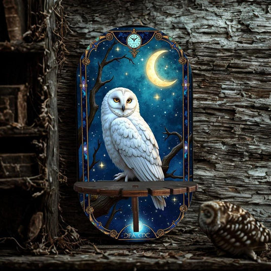 Moon Owl Wall Shelf for Crystals & Candles – Wooden Mystical Floating Shelf Wicca Altar Decor-MoonChildWorld