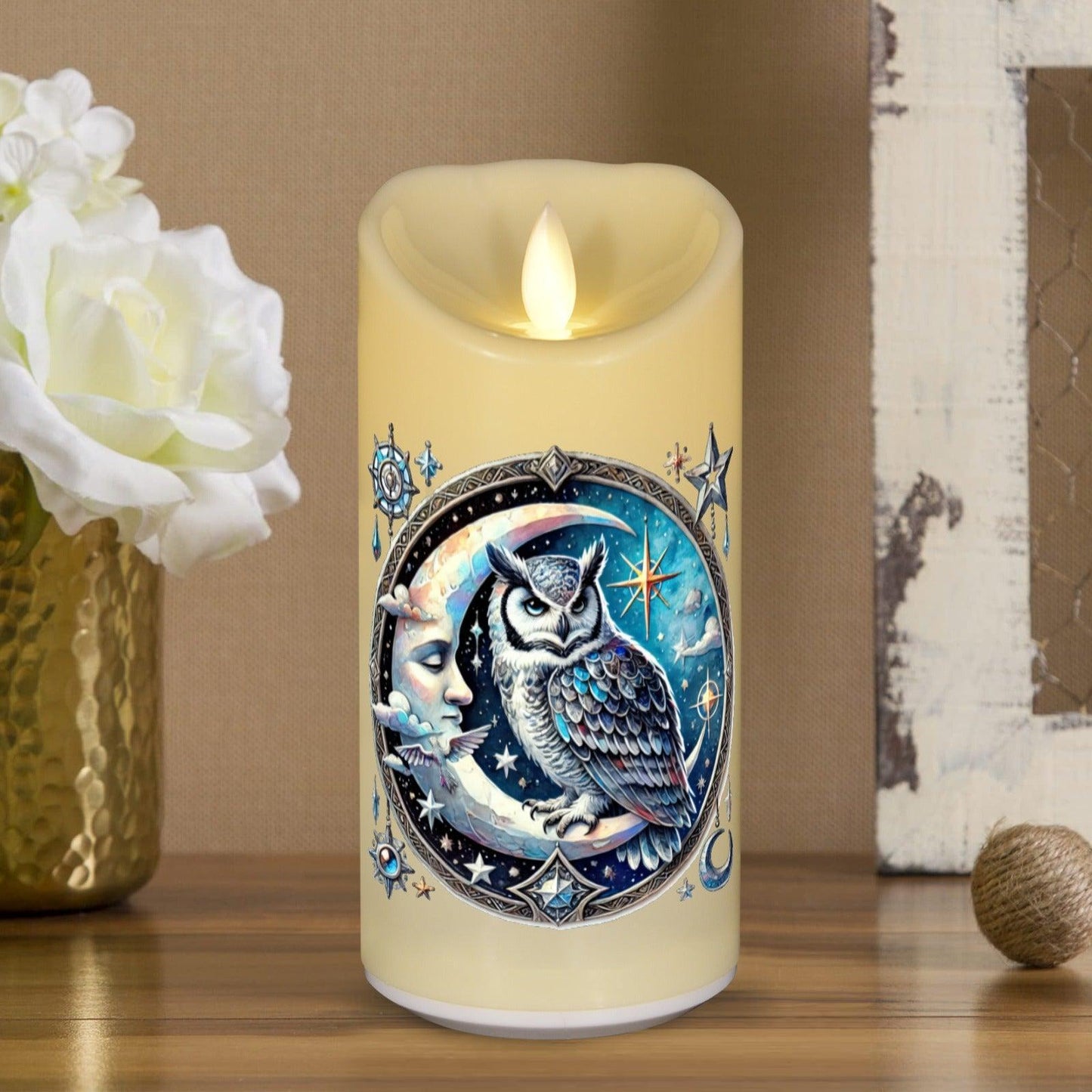 Moon Owl Wicca Flameless LED Candle-MoonChildWorld