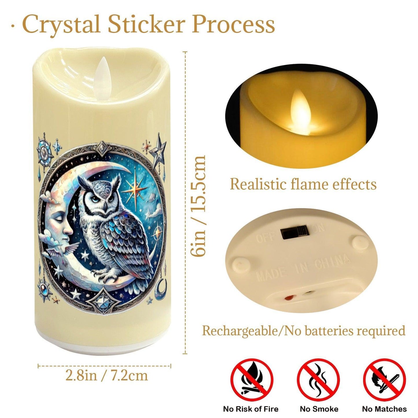 Moon Owl Wicca Flameless LED Candle-MoonChildWorld