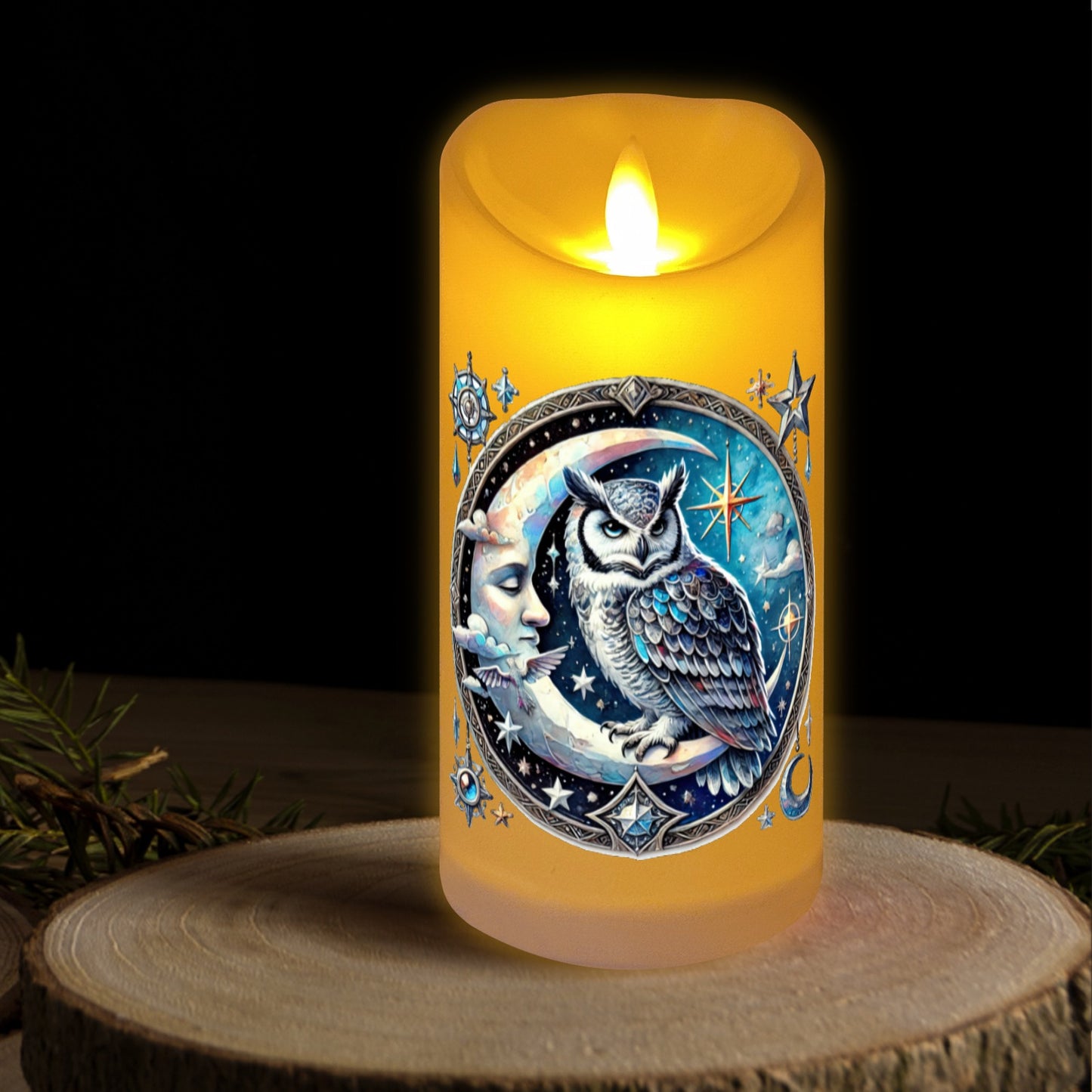 Moon Owl Wicca Flameless LED Candle-MoonChildWorld