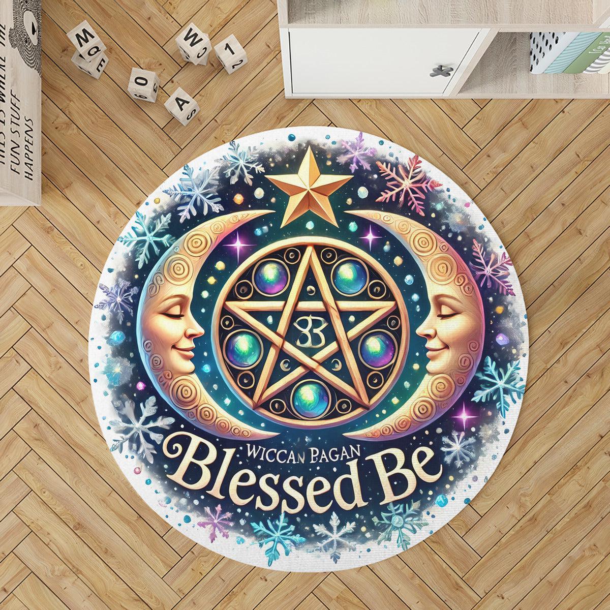 Moon Pentacle Round Rug Blessed Be Wicca Carpet for Pagan Home Decor-MoonChildWorld