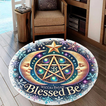 Moon Pentacle Round Rug Blessed Be Wicca Carpet for Pagan Home Decor-MoonChildWorld