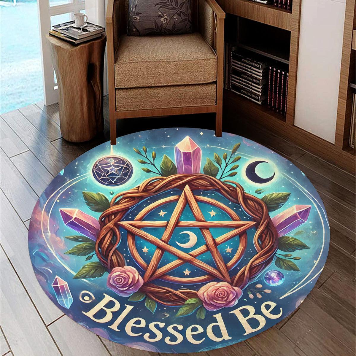 Moon Pentacle Round Rug Magick Wicca Carpet for Pagan Home Decor-MoonChildWorld