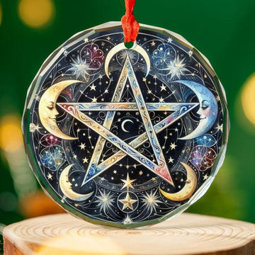 Moon Pentagram Glass Ornament Pagan Wicca Christmas Tree Ornament-MoonChildWorld