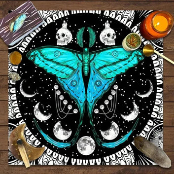 Moon Phase Butterfly Wiccan Altar Cloth Celestial Tarot Tablecloth Ritual Pagan Decor-MoonChildWorld