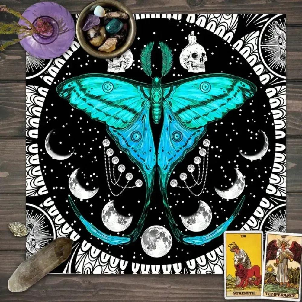 Moon Phase Butterfly Wiccan Altar Cloth Celestial Tarot Tablecloth Ritual Pagan Decor-MoonChildWorld