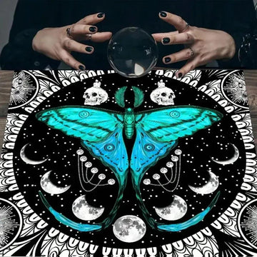 Moon Phase Butterfly Wiccan Altar Cloth Celestial Tarot Tablecloth Ritual Pagan Decor-MoonChildWorld