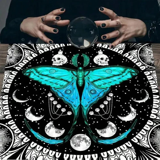 Moon Phase Butterfly Wiccan Altar Cloth Celestial Tarot Tablecloth Ritual Pagan Decor-MoonChildWorld