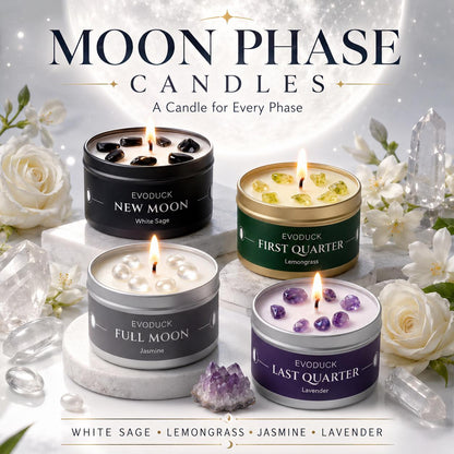 Moon phase candle for Wicca altar in soy wax tin