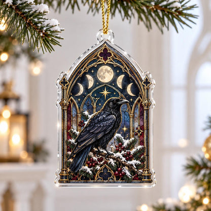 Moon Phase Cathedral Acrylic Ornament Set – Gothic Yule Christmas Decor – Cathedral Raven ornament