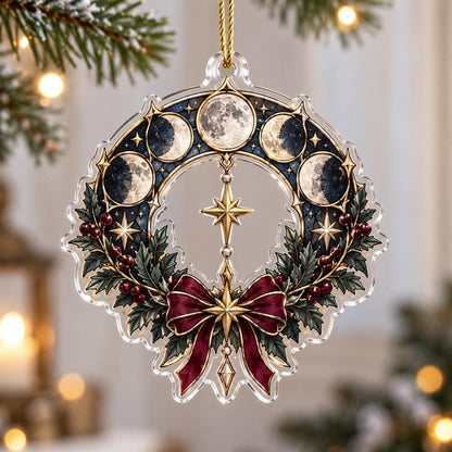 Moon Phase Cathedral Acrylic Ornament Set – Gothic Yule Christmas Decor – Moon Phase Wreath ornament