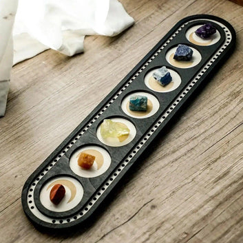 Moon Phase & Chakra Crystal Wall Shelf Wooden Hanging Display for Healing Stones Wicca Home Decor Wall Hanging-MoonChildWorld