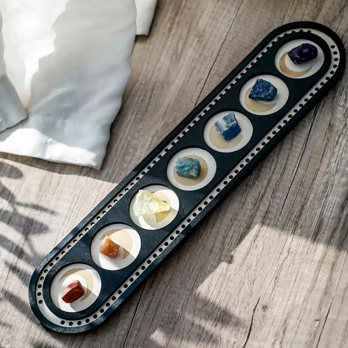 Moon Phase & Chakra Crystal Wall Shelf Wooden Hanging Display for Healing Stones Wicca Home Decor Wall Hanging-MoonChildWorld