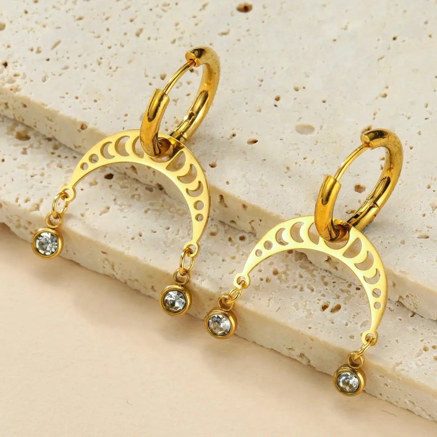 Moon Phase Earrings with Rhinestone Witchy Earrings Celestial Jewelry-MoonChildWorld