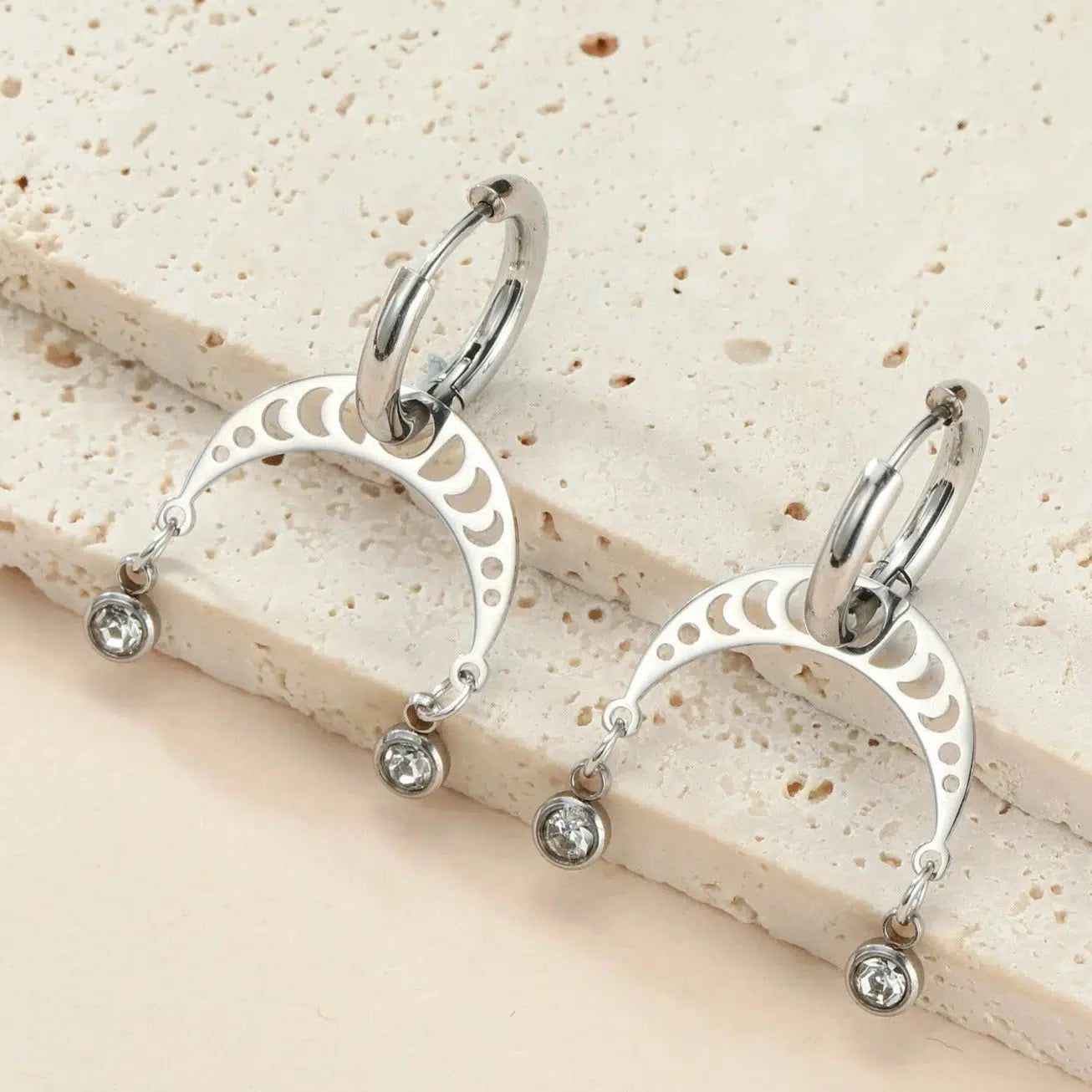 Moon Phase Earrings with Rhinestone Witchy Earrings Celestial Jewelry-MoonChildWorld