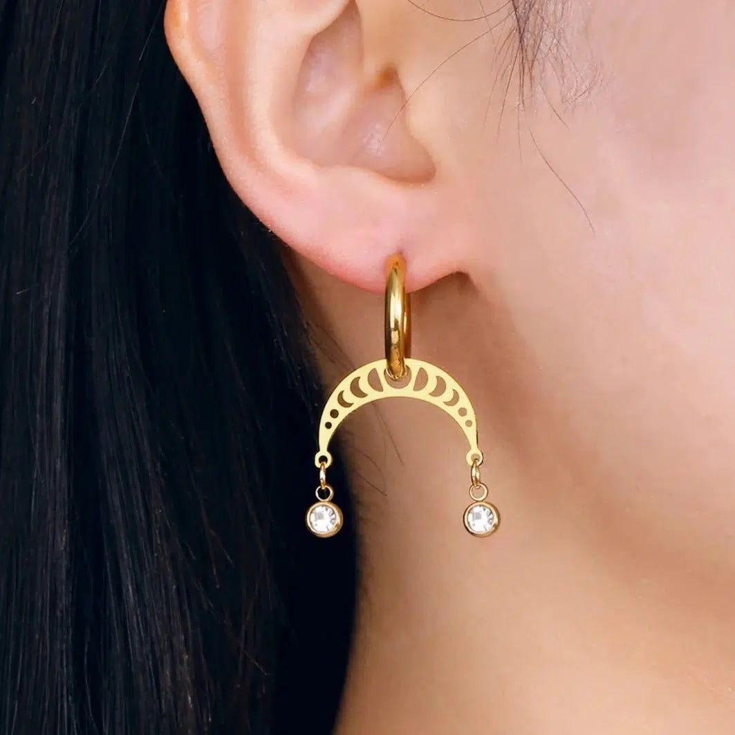 Moon Phase Earrings with Rhinestone Witchy Earrings Celestial Jewelry-MoonChildWorld