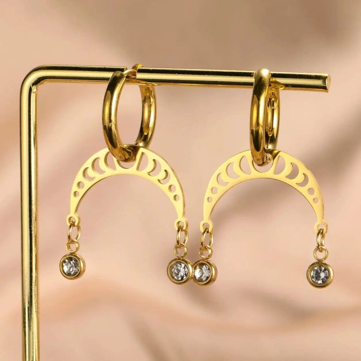 Moon Phase Earrings with Rhinestone Witchy Earrings Celestial Jewelry-MoonChildWorld