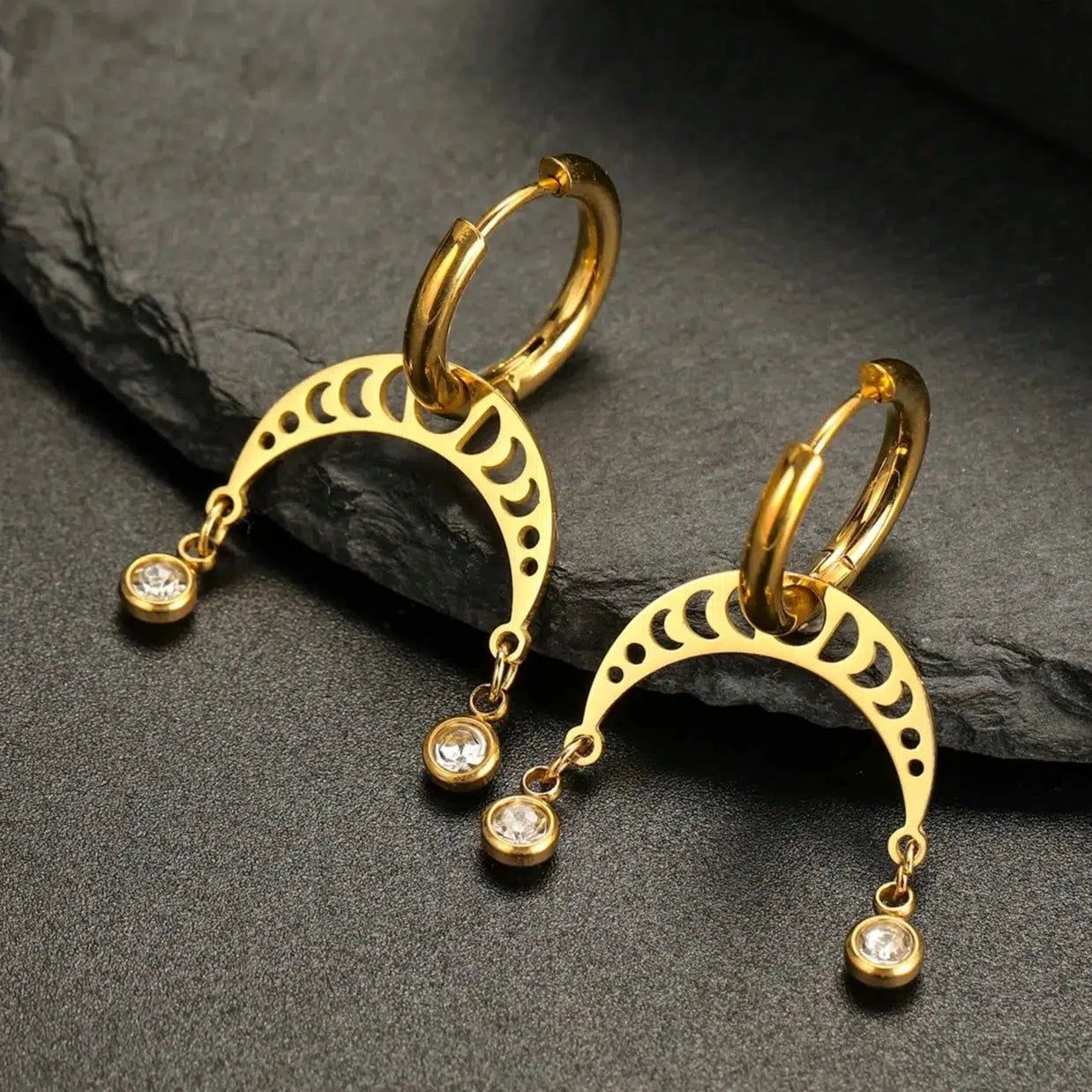Moon Phase Earrings with Rhinestone Witchy Earrings Celestial Jewelry-MoonChildWorld