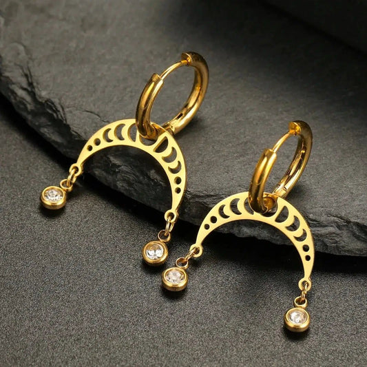 Moon Phase Earrings with Rhinestone Witchy Earrings Celestial Jewelry
