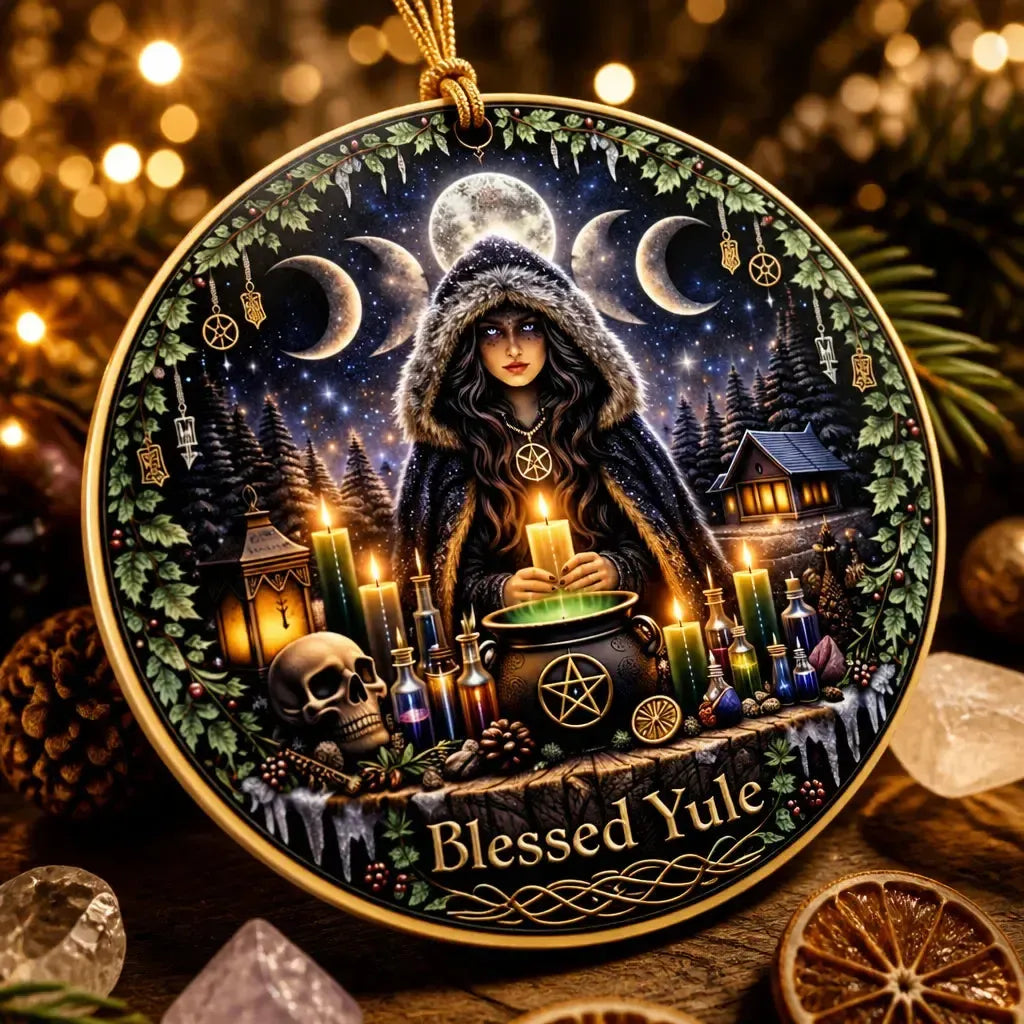 Moon Phase Goddess Pagan Yule Ceramic Ornament – Wiccan Christmas Home Decor_mockup_2.webp