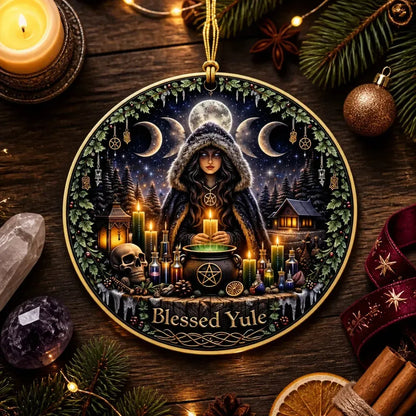 Moon Phase Goddess Pagan Yule Ceramic Ornament – Wiccan Christmas Home Decor_mockup_3.webp
