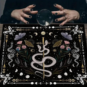 Moon Phase Gothic Snake Wicca Altar Cloth - Witch Tarot Tablecloth for Reading Divination Pagan Home Decor-MoonChildWorld