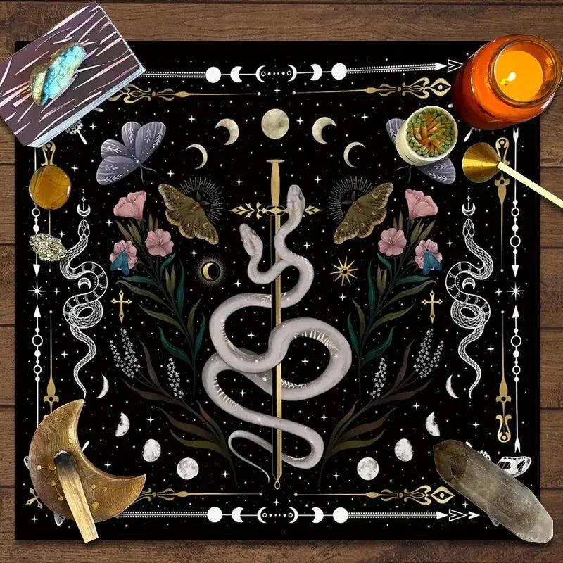 Moon Phase Gothic Snake Wicca Altar Cloth - Witch Tarot Tablecloth for Reading Divination Pagan Home Decor-MoonChildWorld