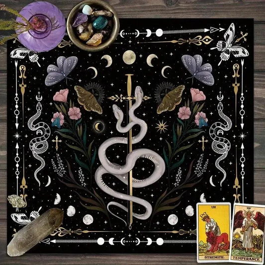 Moon Phase Gothic Snake Wicca Altar Cloth - Witch Tarot Tablecloth for Reading Divination Pagan Home Decor-MoonChildWorld