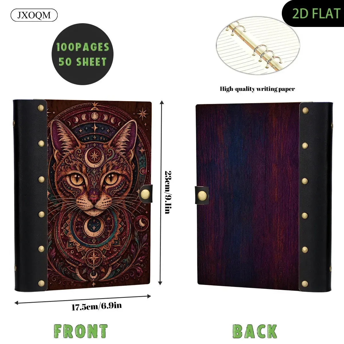 Moon Phase Mystical Cat Journal - refillable grimoire - MoonChildWorld