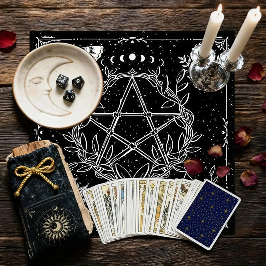 Moon Phase Pentacle Wicca Altar Cloth Pagan Tablecloth For Rituals, Tarot Reading & Home Decor-MoonChildWorld