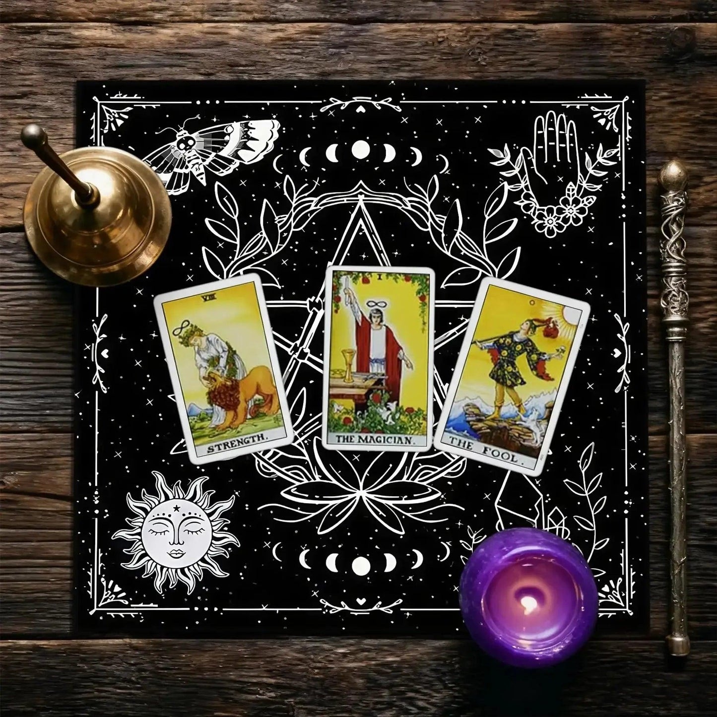 Moon Phase Pentacle Wicca Altar Cloth Pagan Tablecloth For Rituals, Tarot Reading & Home Decor-MoonChildWorld