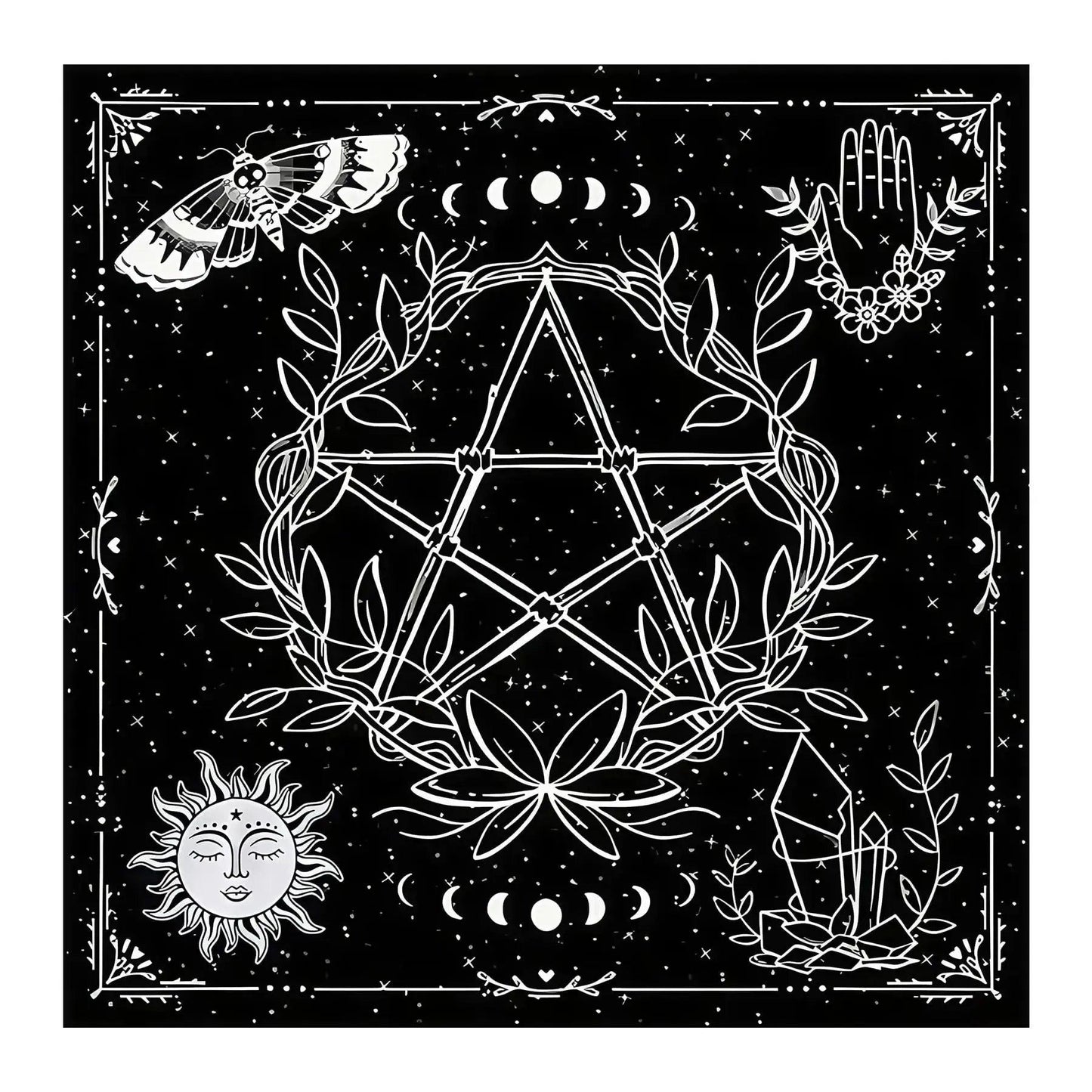 Moon Phase Pentacle Wicca Altar Cloth Pagan Tablecloth For Rituals, Tarot Reading & Home Decor-MoonChildWorld