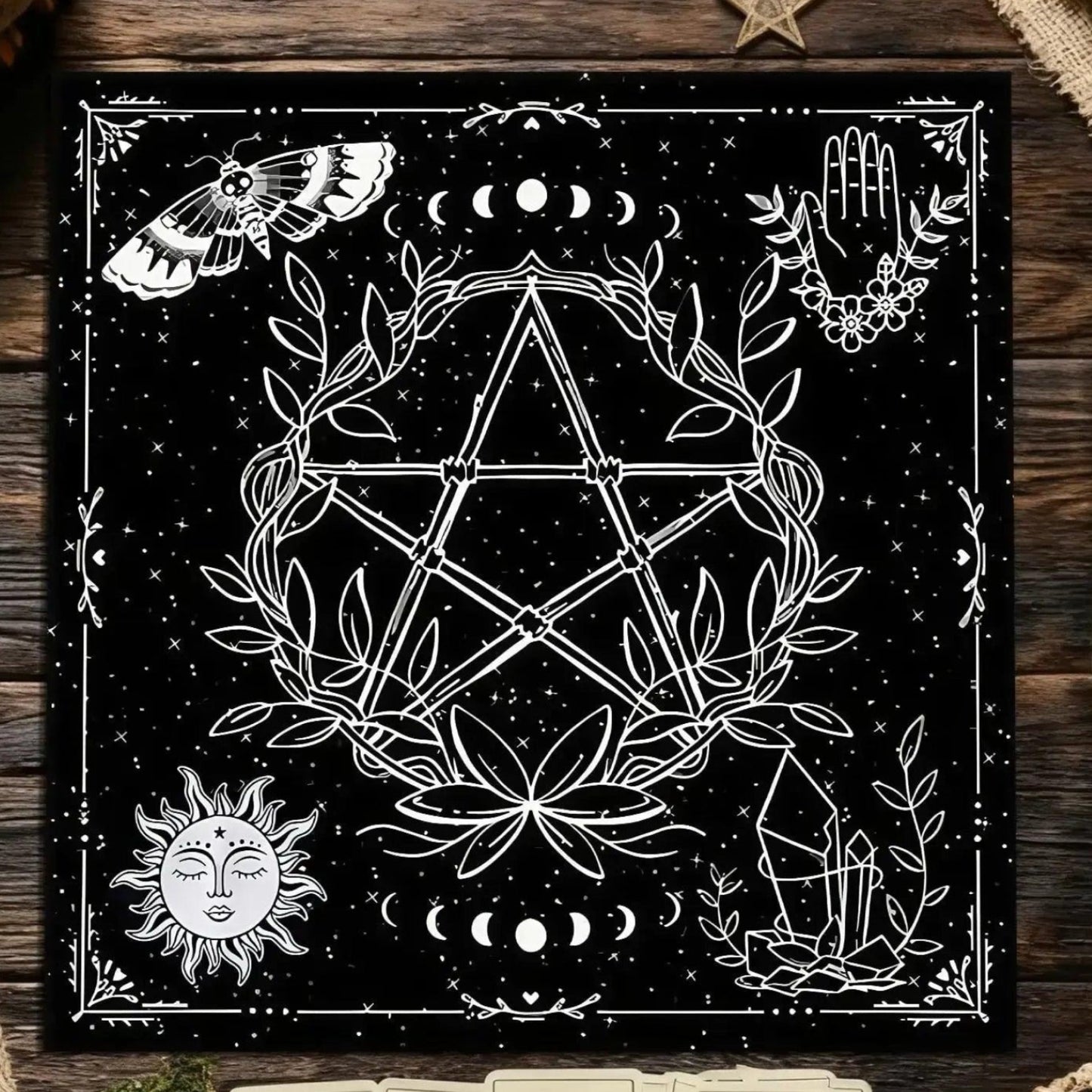 Moon Phase Pentacle Wicca Altar Cloth Pagan Tablecloth For Rituals, Tarot Reading & Home Decor-MoonChildWorld