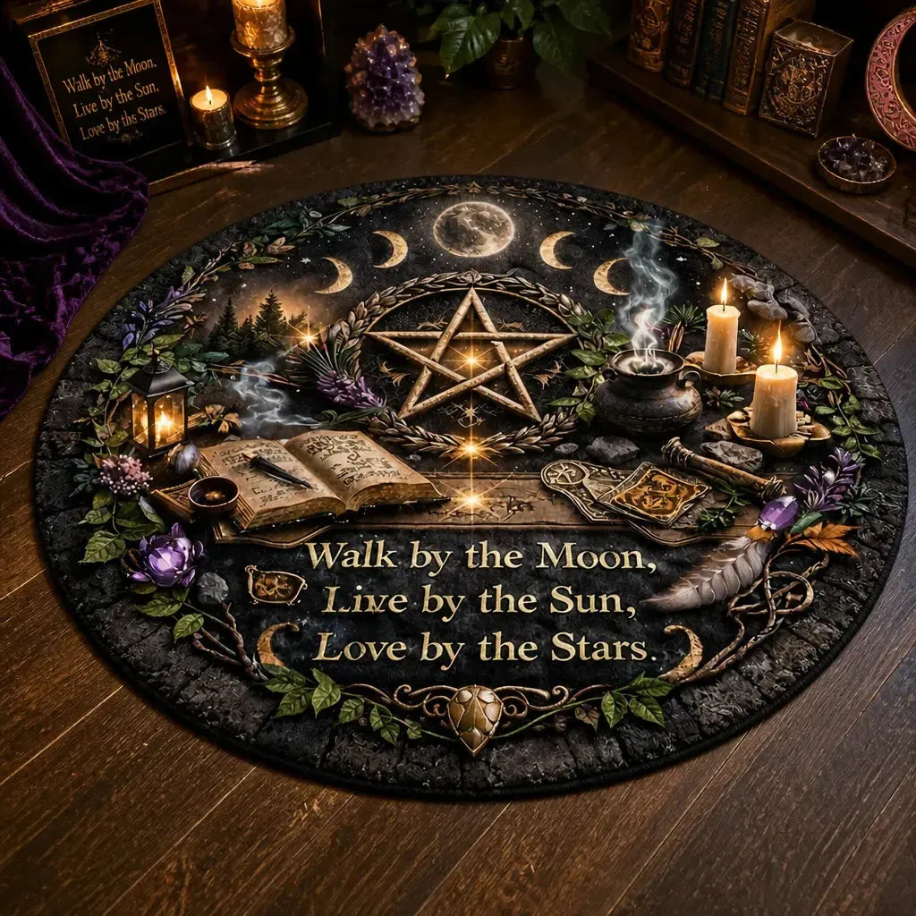 Moon Phase Pentacle Wiccan Round Rug Witchcraft Carpet Witch Home Decor_mockup_3.webp