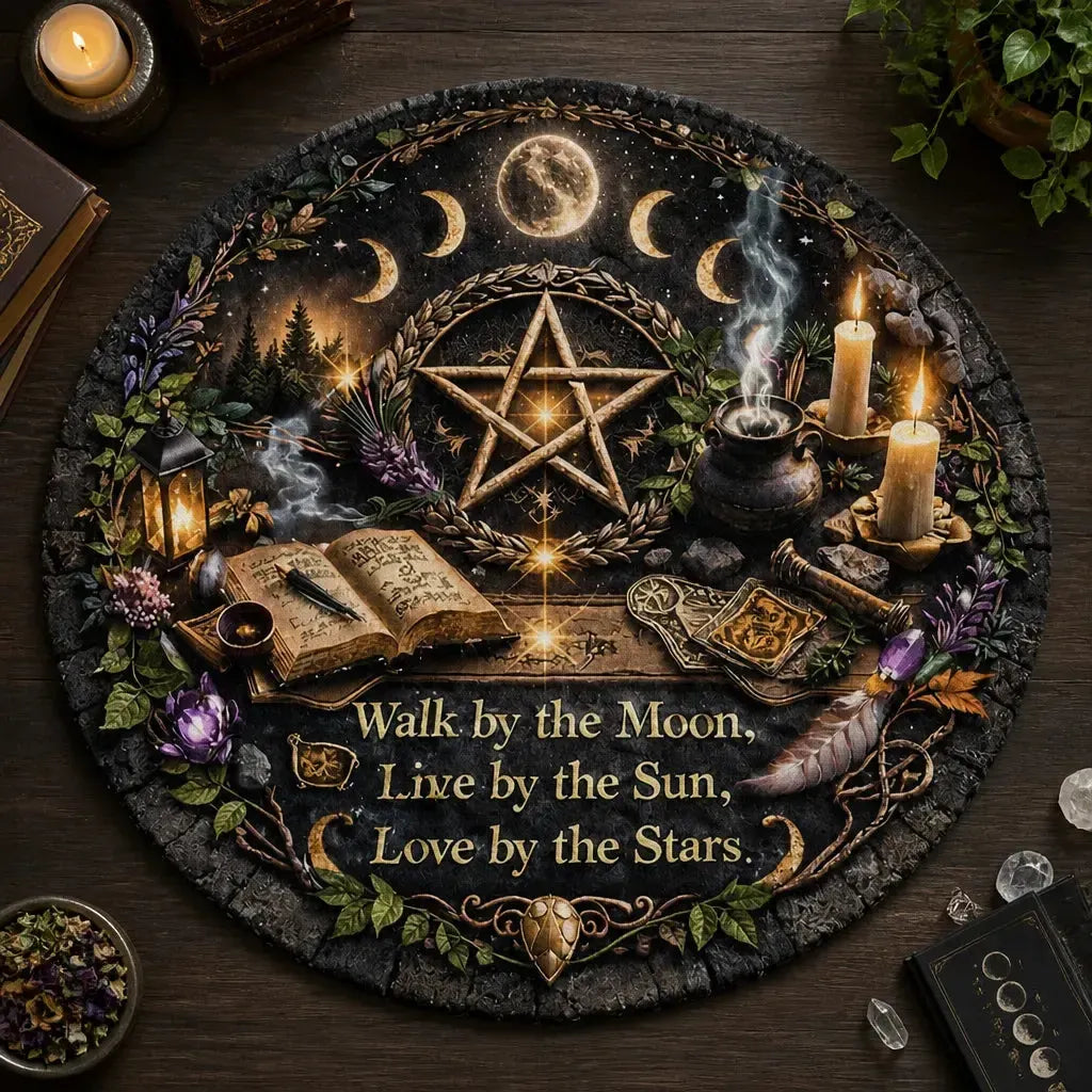Moon Phase Pentacle Wiccan Round Rug Witchcraft Carpet Witch Home Decor_mockup_2.webp