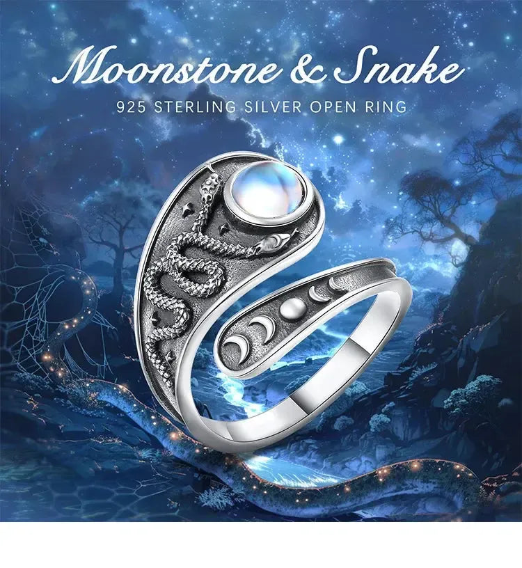 Snake ring with moonlit celestial artwork