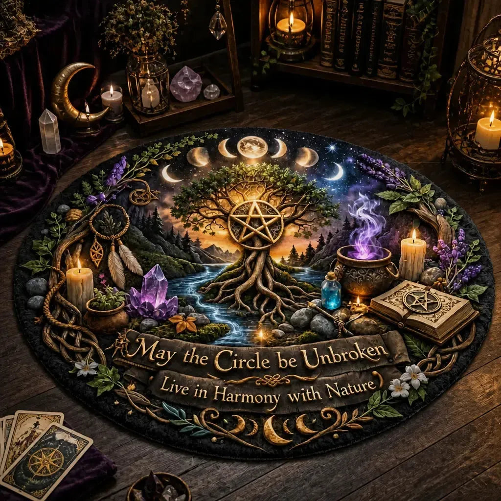 Moon Phase Tree of Life Pagan Round Rug Wicca Spirit Tree Carpet Witchy Home Decor_mockup_3.webp