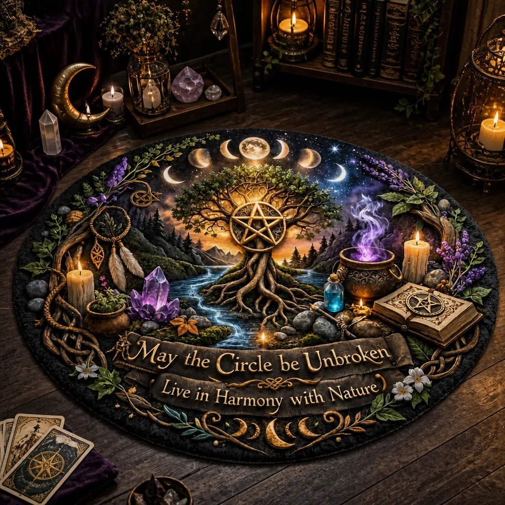 Moon Phase Tree of Life Pagan Round Rug Wicca Spirit Tree Carpet Witchy Home Decor_mockup_3.webp