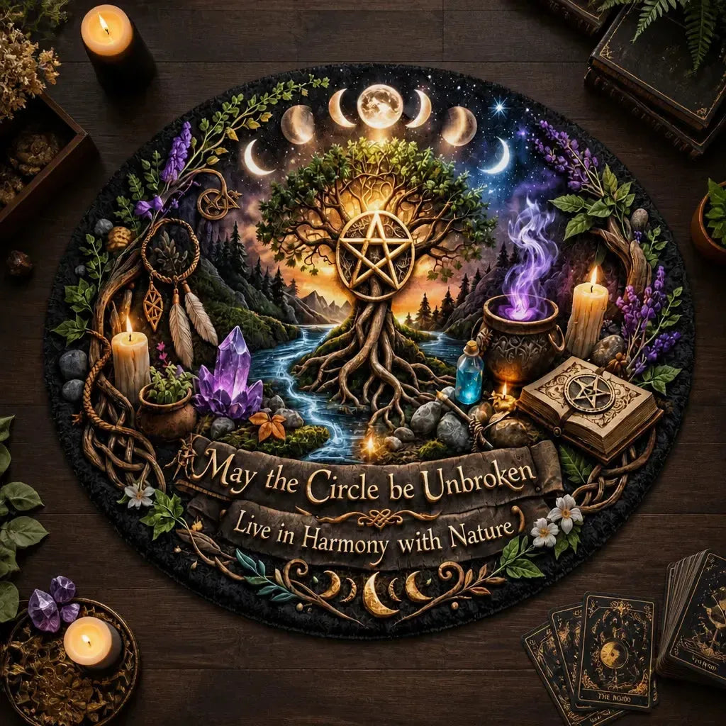 Moon Phase Tree of Life Pagan Round Rug Wicca Spirit Tree Carpet Witchy Home Decor_mockup_2.webp
