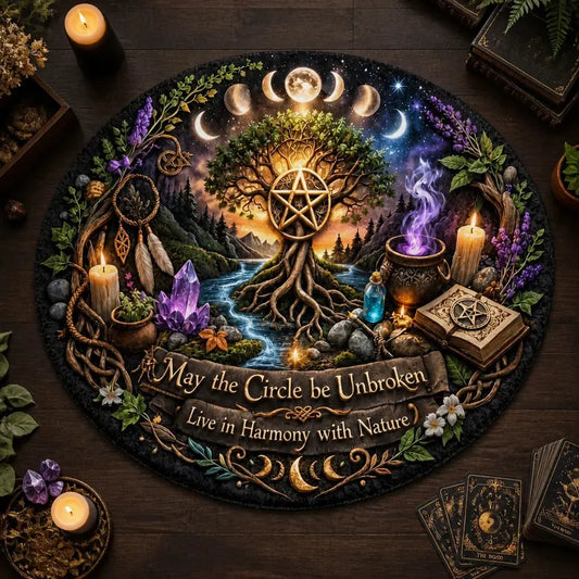 Moon Phase Tree of Life Pagan Round Rug Wicca Spirit Tree Carpet Witchy Home Decor_mockup_2.webp