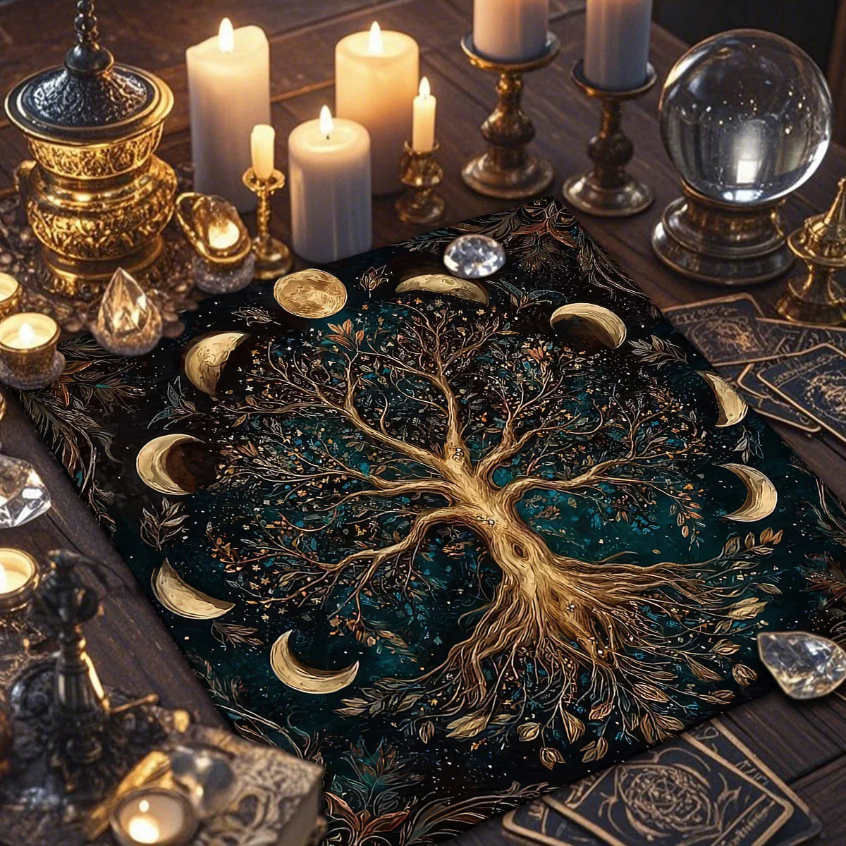 Moon Phase Tree of Life Pagan Tarot Altar Cloth-MoonChildWorld