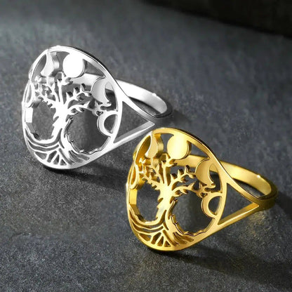 Moon Phase Tree of Life Ring Wiccan Pagan Jewelry-MoonChildWorld