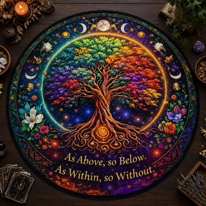 Moon Phase Tree of Life Round Rug Wiccan Pagan Carpet for Yule Home Decor_mockup_2.webp